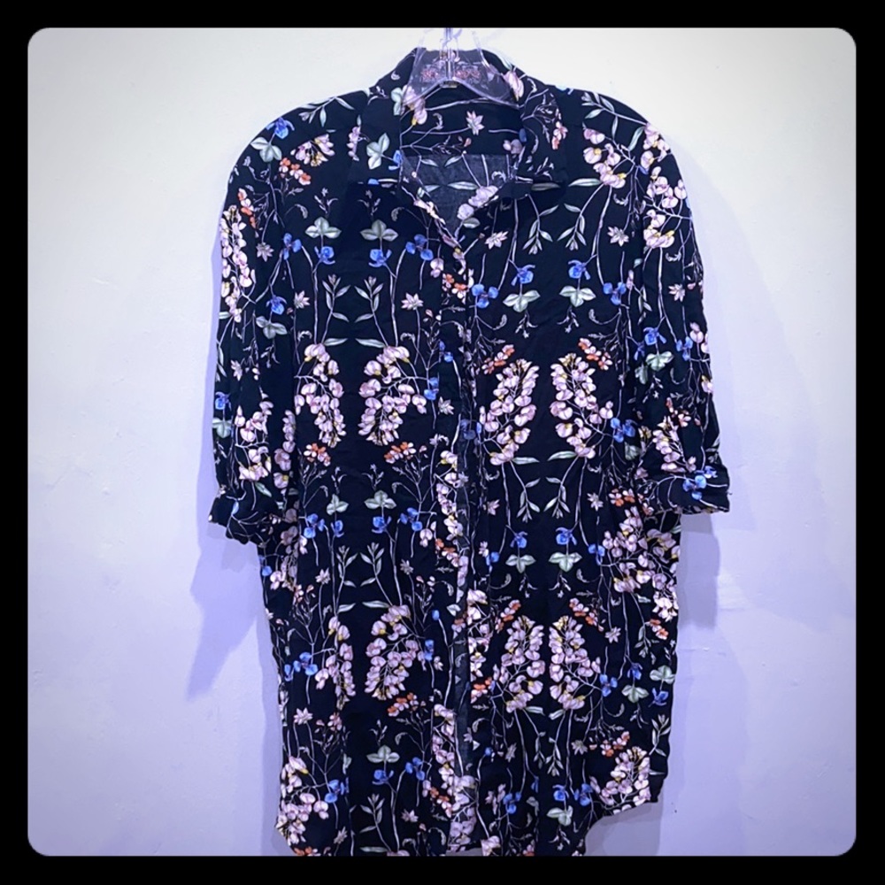 Shirt dress button front floral .
